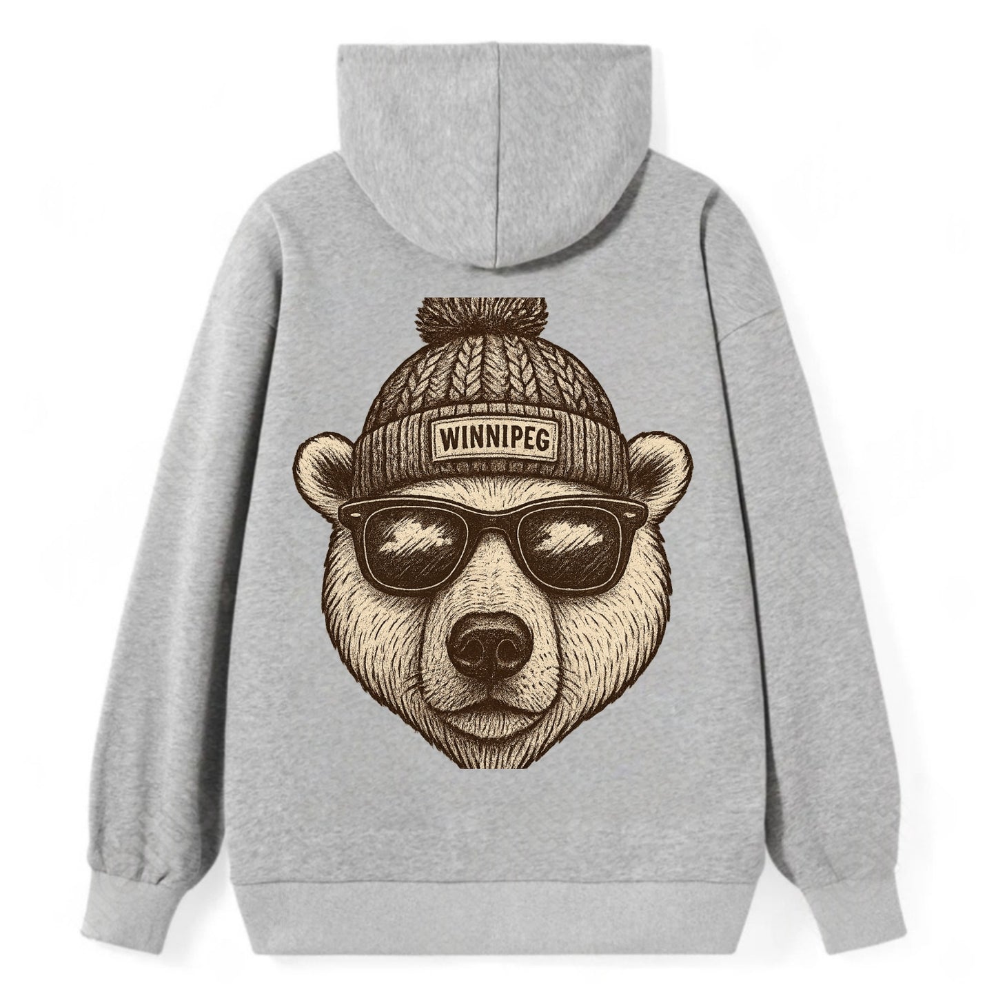 Winnipeg Polar Bear wearing Winnipeg beanie with pom pom and wayfarer - Classic Pullover Hoodie - Grey
