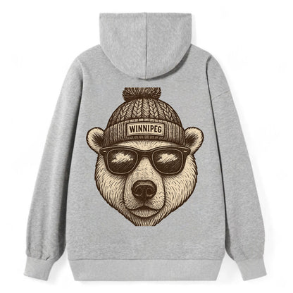 Winnipeg Polar Bear wearing Winnipeg beanie with pom pom and wayfarer - Classic Pullover Hoodie - Grey