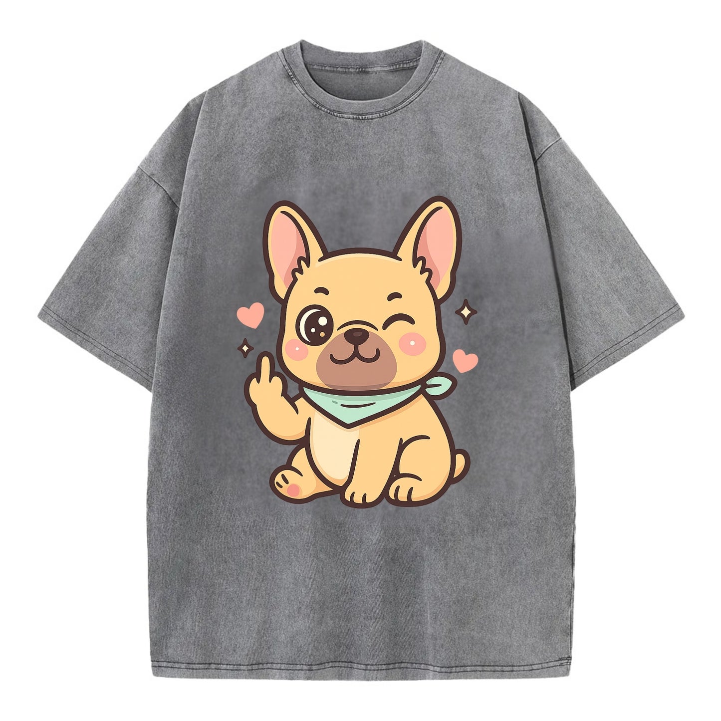 French Bulldog sitting with bat ears up, strong paw with sass - Vintage T-shirt - Grey