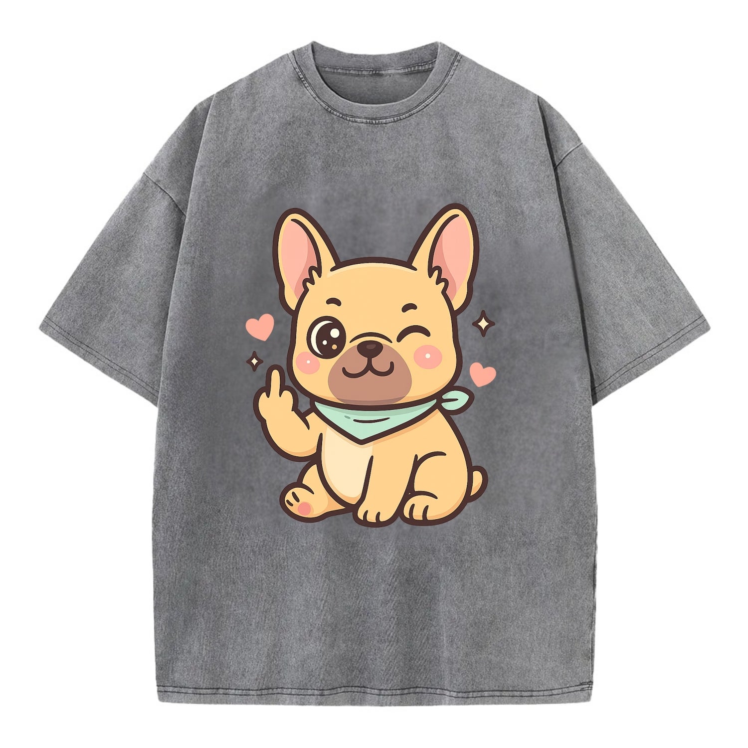French Bulldog sitting with bat ears up, strong paw with sass - Vintage T-shirt - Grey