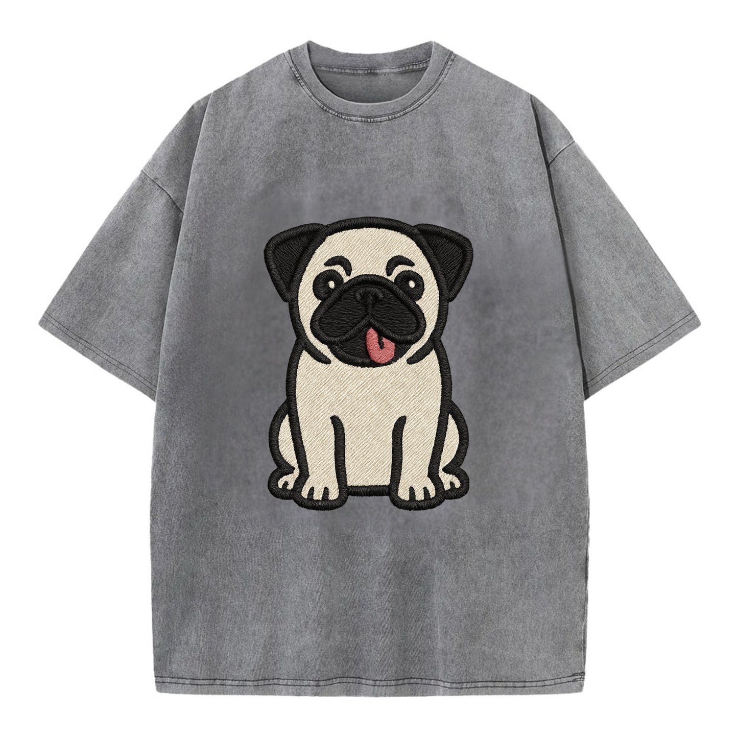 Pug - Tilted head with tongue out - Vint Vintage T-shirt - Grey