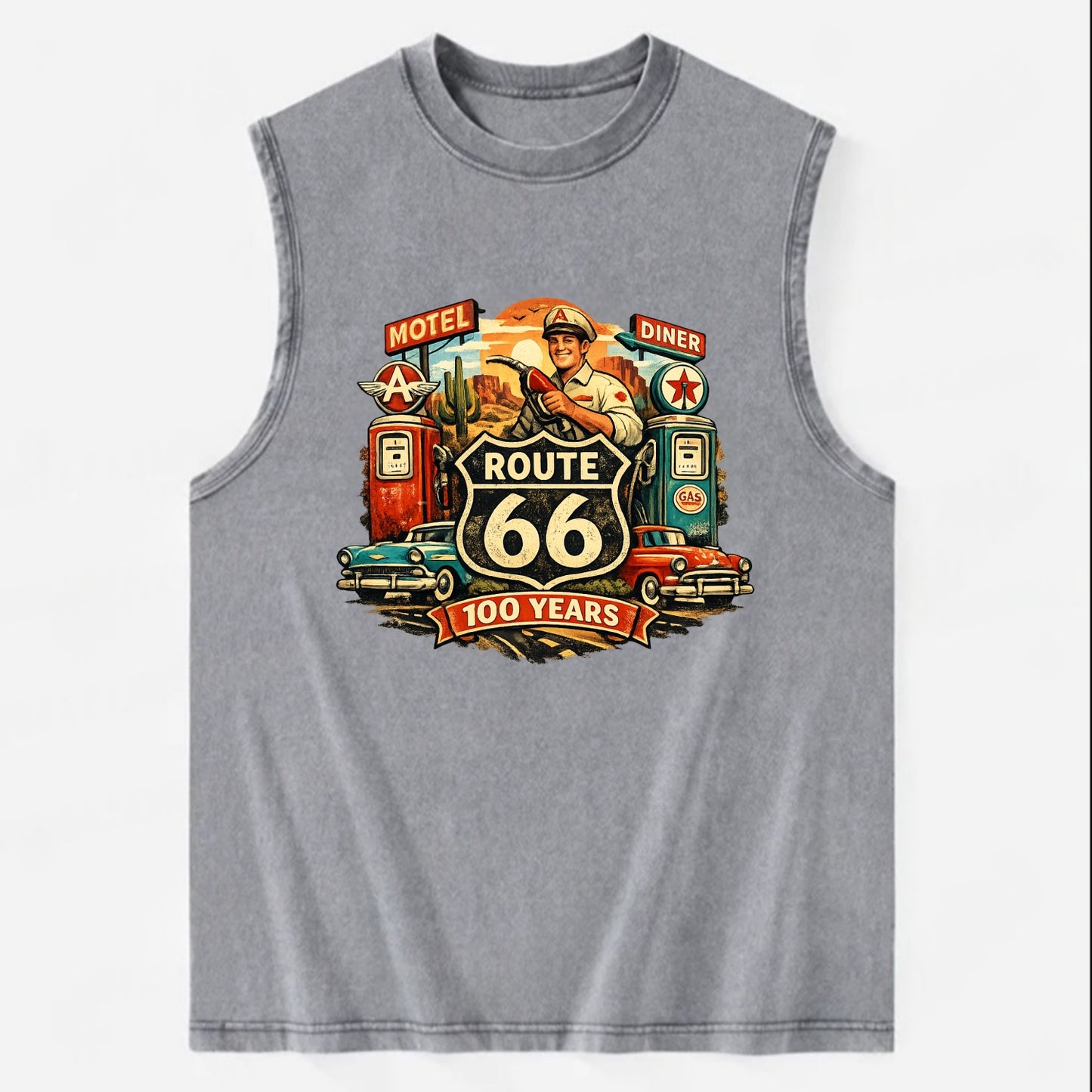 FILL ER UP | Vintage gas pumps | Flying A or Texaco style | Service station | - Vintage Washed Tank - Grey