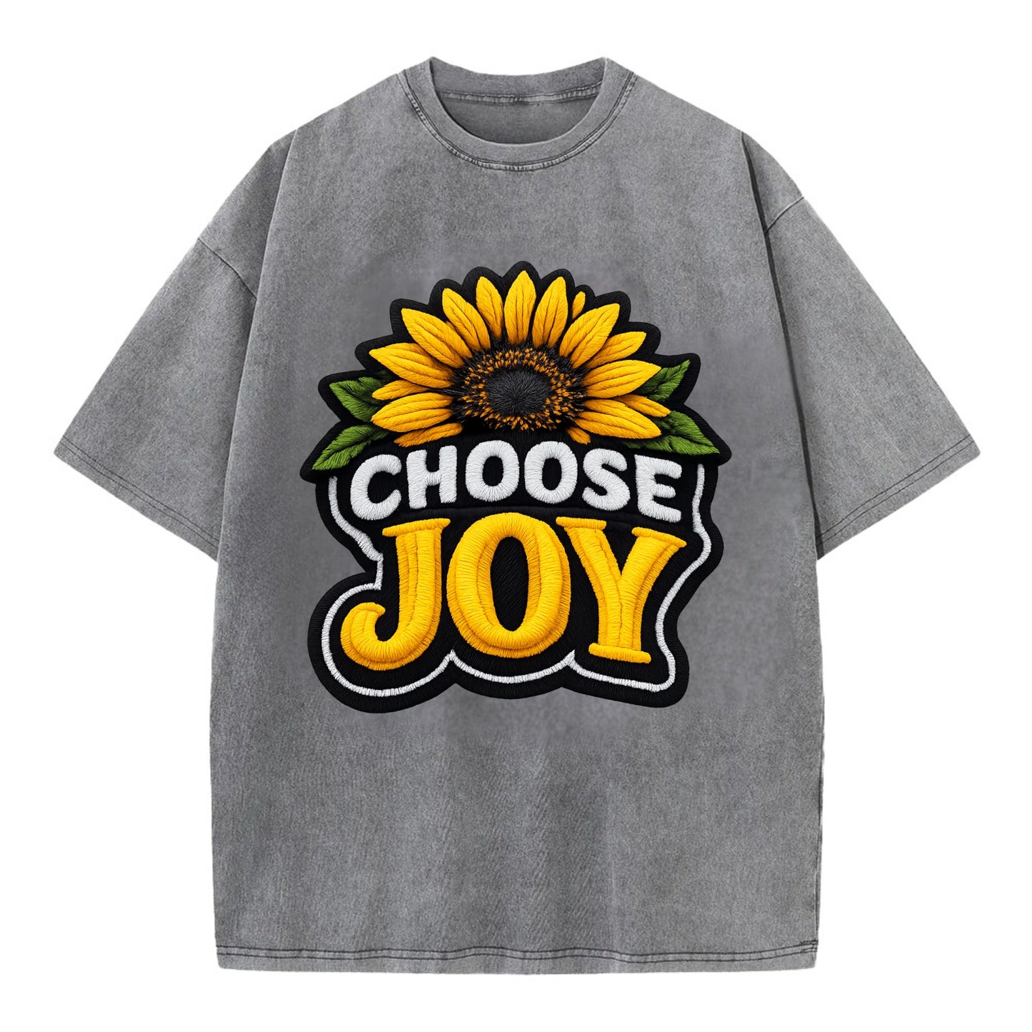 CHOOSE JOY - sunflower with text in yellow , happiness choice - Vintage T-shirt - Grey