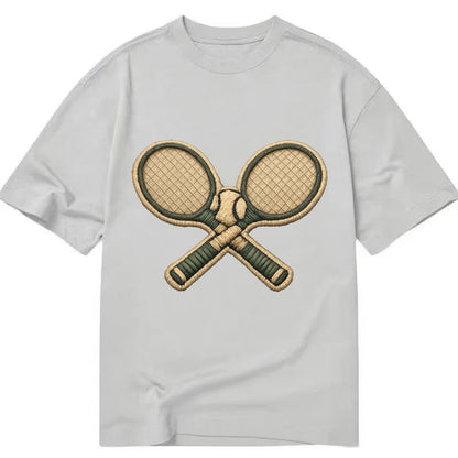 Embroidered patch design - TENNIS RACKET CROSSED - tennis rackets with ball in - Classic T-shirt - Grey