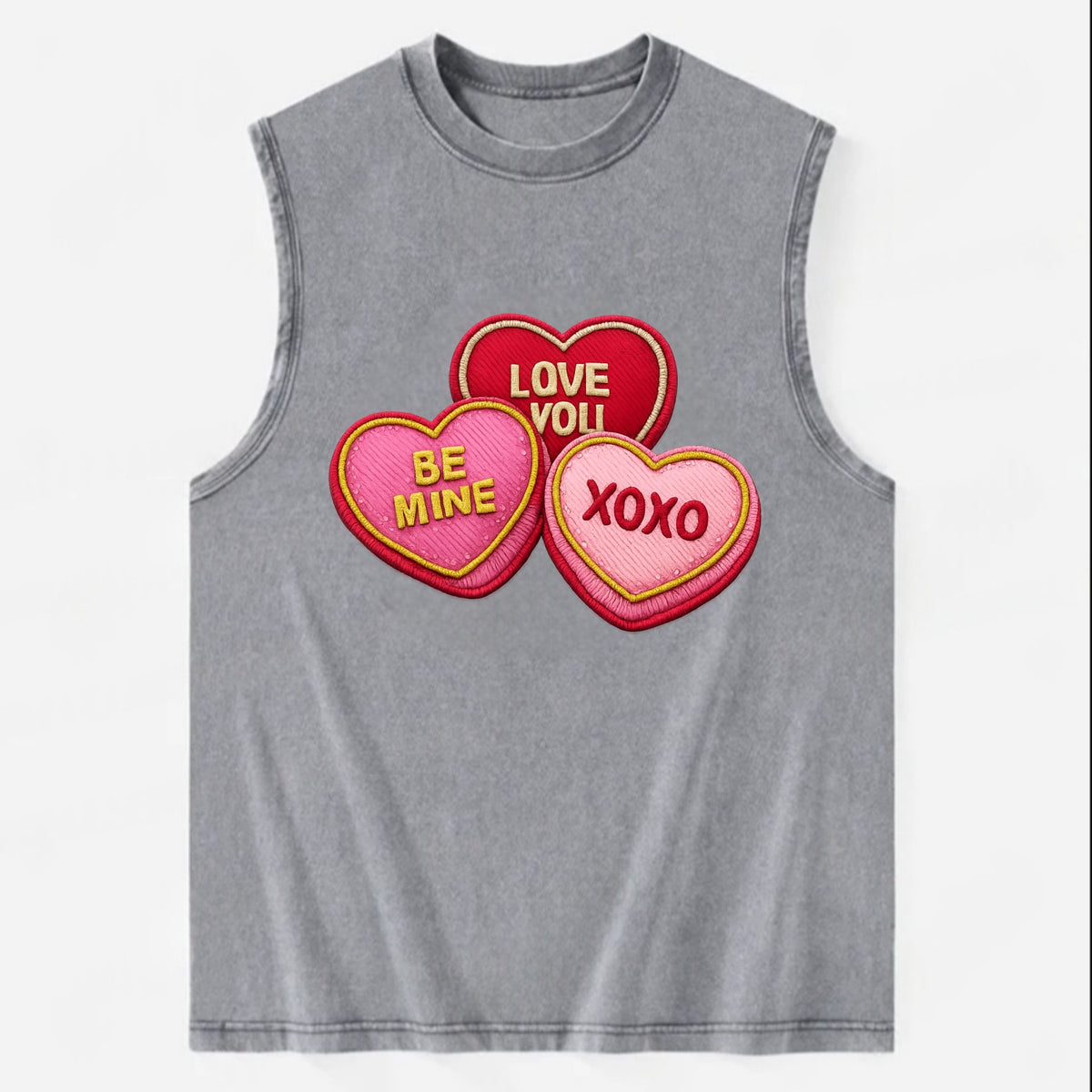 VALENTINES HEARTS - candy hearts in pink and red , love day - Vintage Washed Tank - Grey