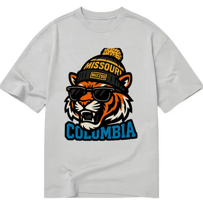 Columbia Tiger wearing Missouri beanie with Mizzou patch - Classic T-shirt - Grey