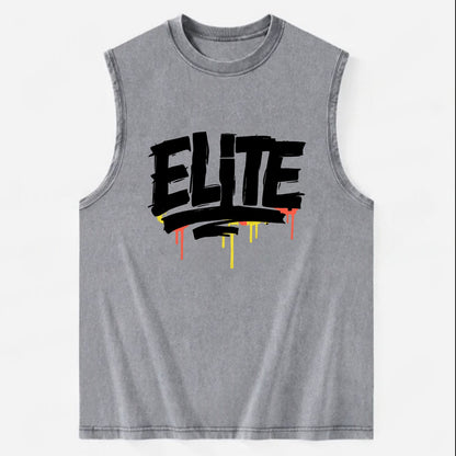 Bold typography design - "ELITE" - top tier, highest level - Vintage Washed Tank - Grey