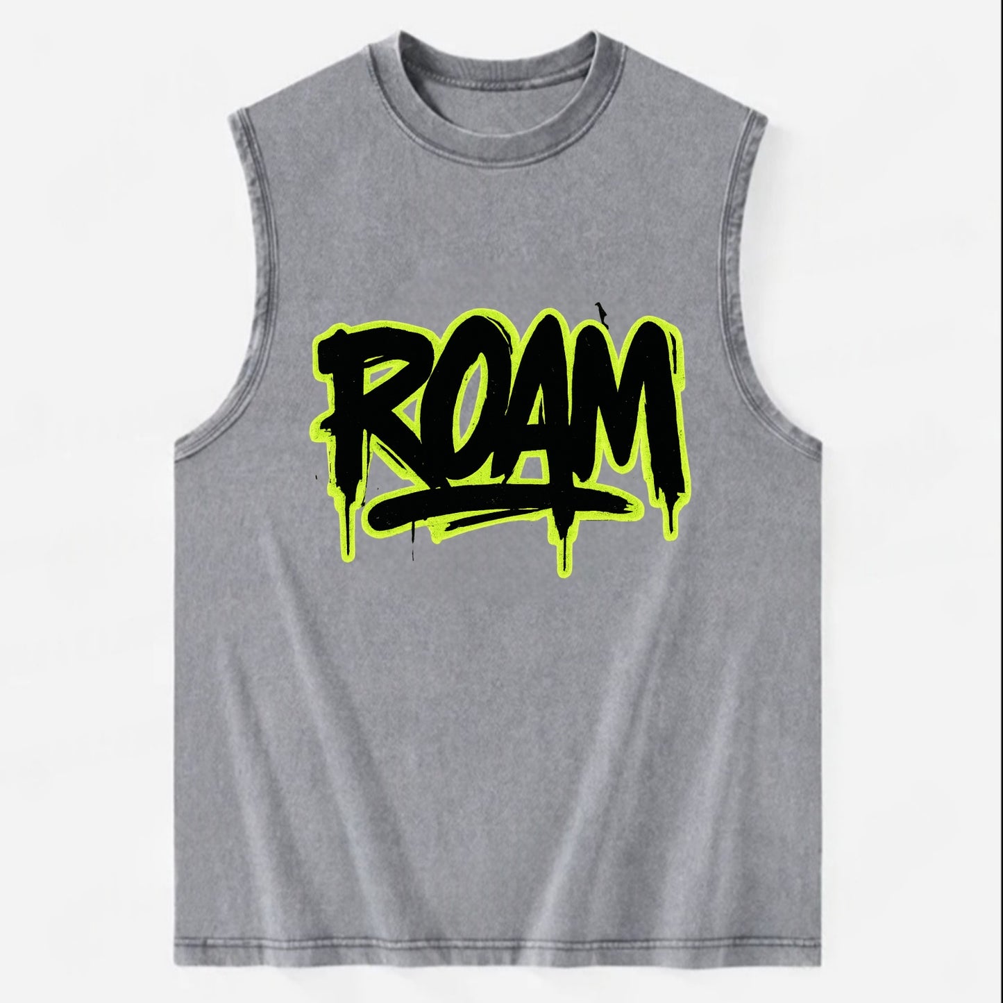 Bold typography design - "ROAM" - wander freely, no destination needed - Vintage Washed Tank - Grey