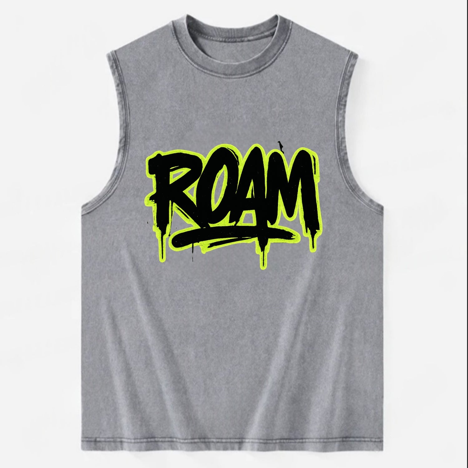 Bold typography design - "ROAM" - wander freely, no destination needed - Vintage Washed Tank - Grey