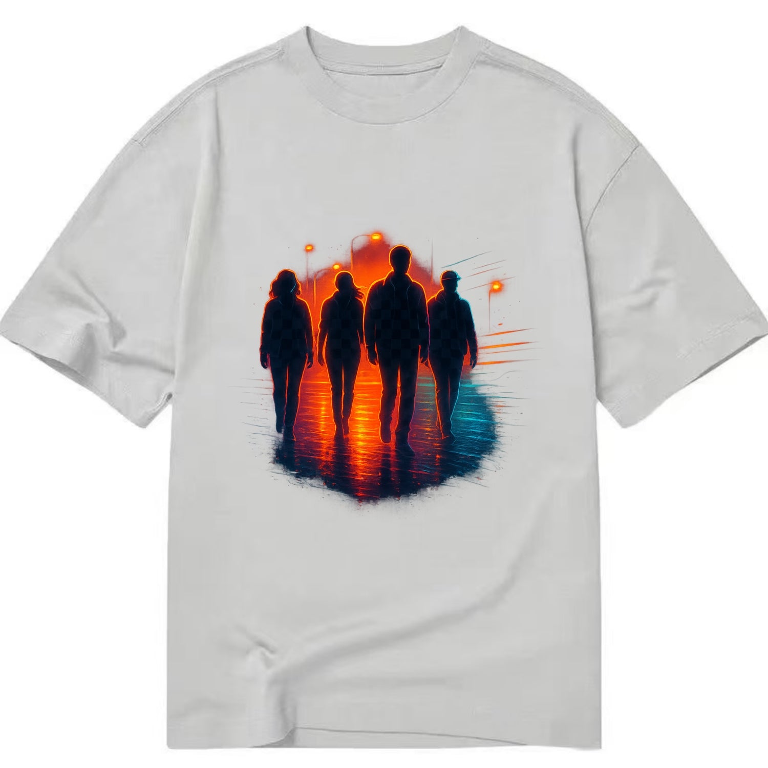 gang of silhouettes walking together at sunset by the beach - Classic T-shirt - Grey