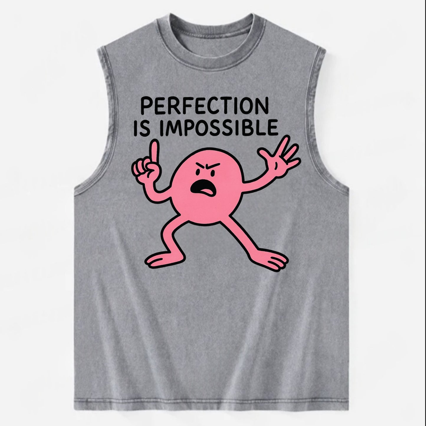 PERFECTION IS IMPOSSIBLE | Asymmetrical circle trying - - Vintage Washed Tank - Grey