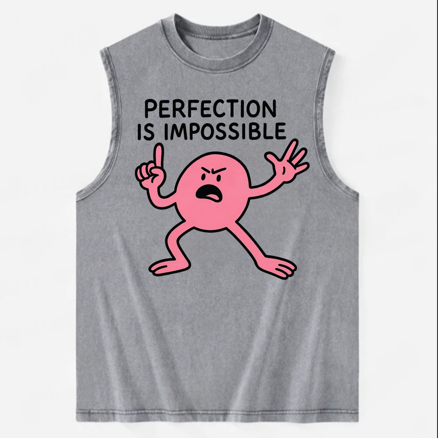 PERFECTION IS IMPOSSIBLE | Asymmetrical circle trying - - Vintage Washed Tank - Grey