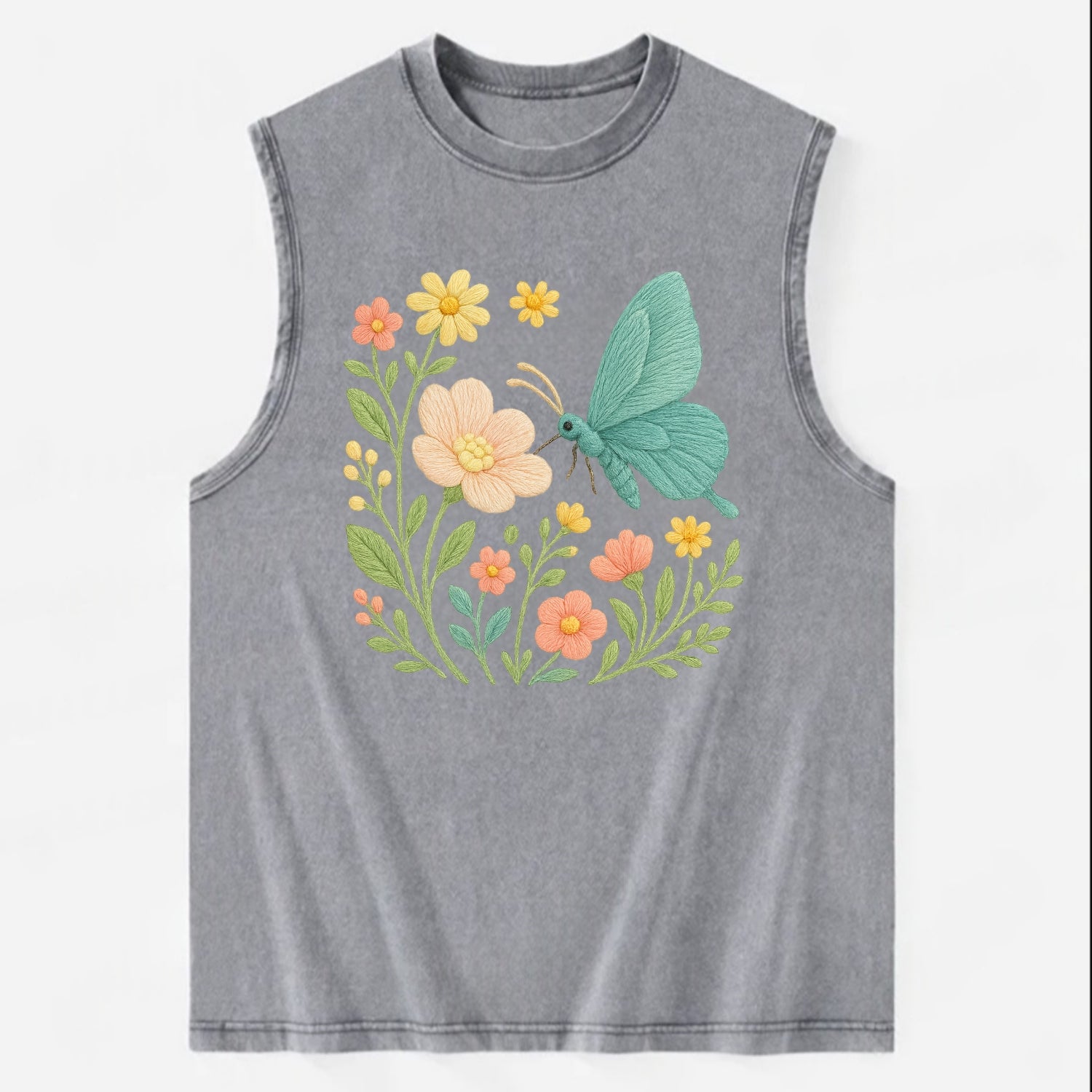 Mint Night Butterfly - Vintage Washed Tank - Grey