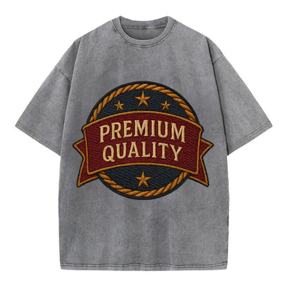 Premium Quality Badge  - Vintage T-shirt - Grey