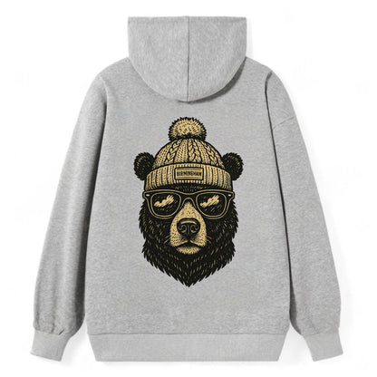 Alabama Black Bear wearing Birmingham beanie with pom pom and wayfarer - Classic Pullover Hoodie - Grey