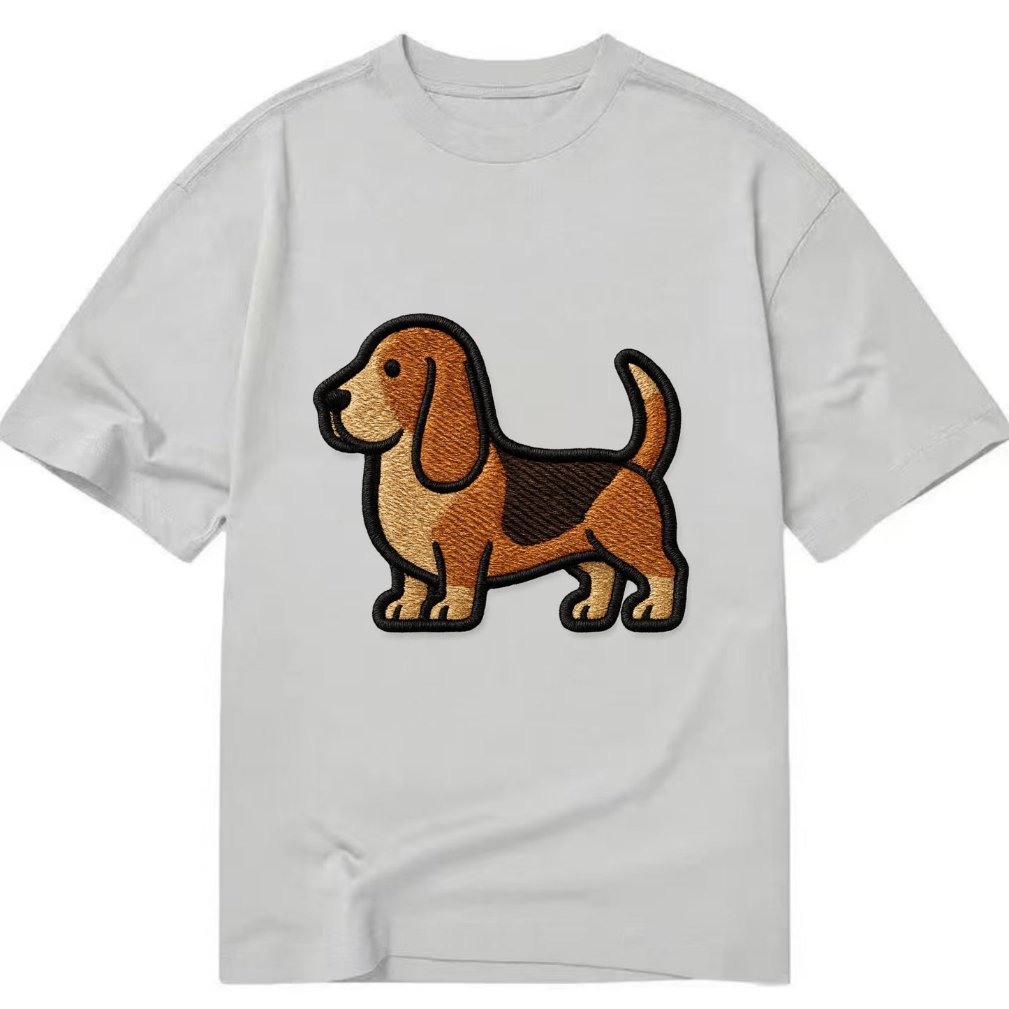 Basset Hound - Trendy low-rider design with prominent black outline - Classic T-shirt - Grey