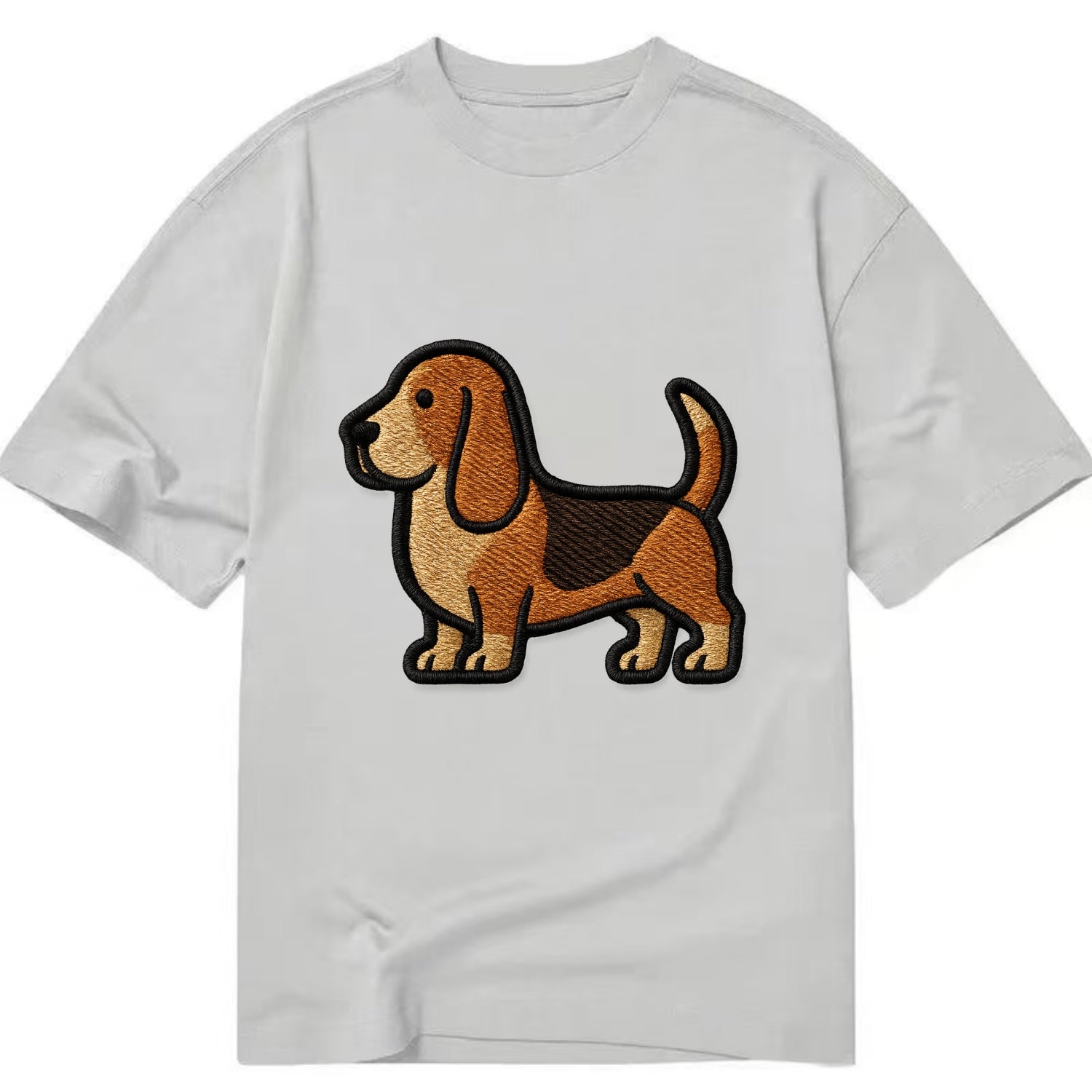 Basset Hound - Trendy low-rider design with prominent black outline - Classic T-shirt - Grey