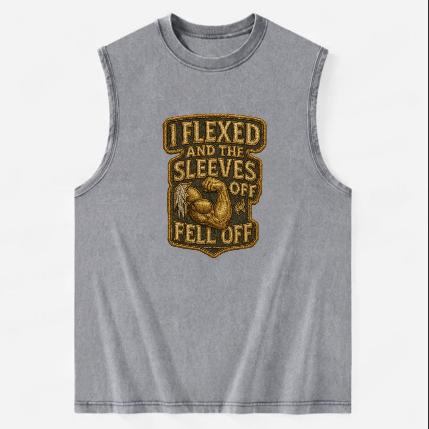 I Flexed and The Sleeves Fell Off  - Vintage Washed Tank - Grey