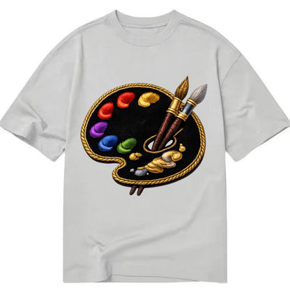Embroidered patch design - PAINT PALETTE - artist palette with brushes in rainbow - Classic T-shirt - Grey