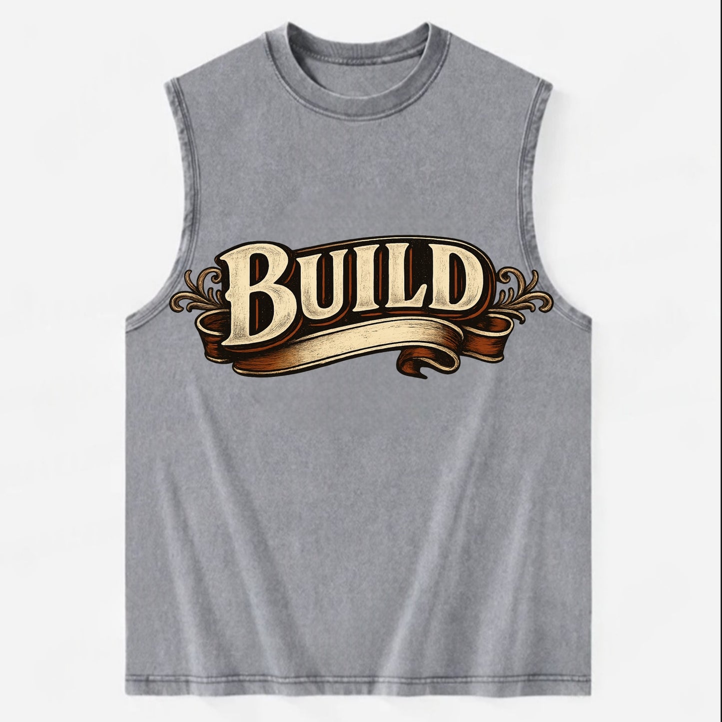 Bold typography design - "BUILD" - constructing, making real - Vintage Washed Tank - Grey