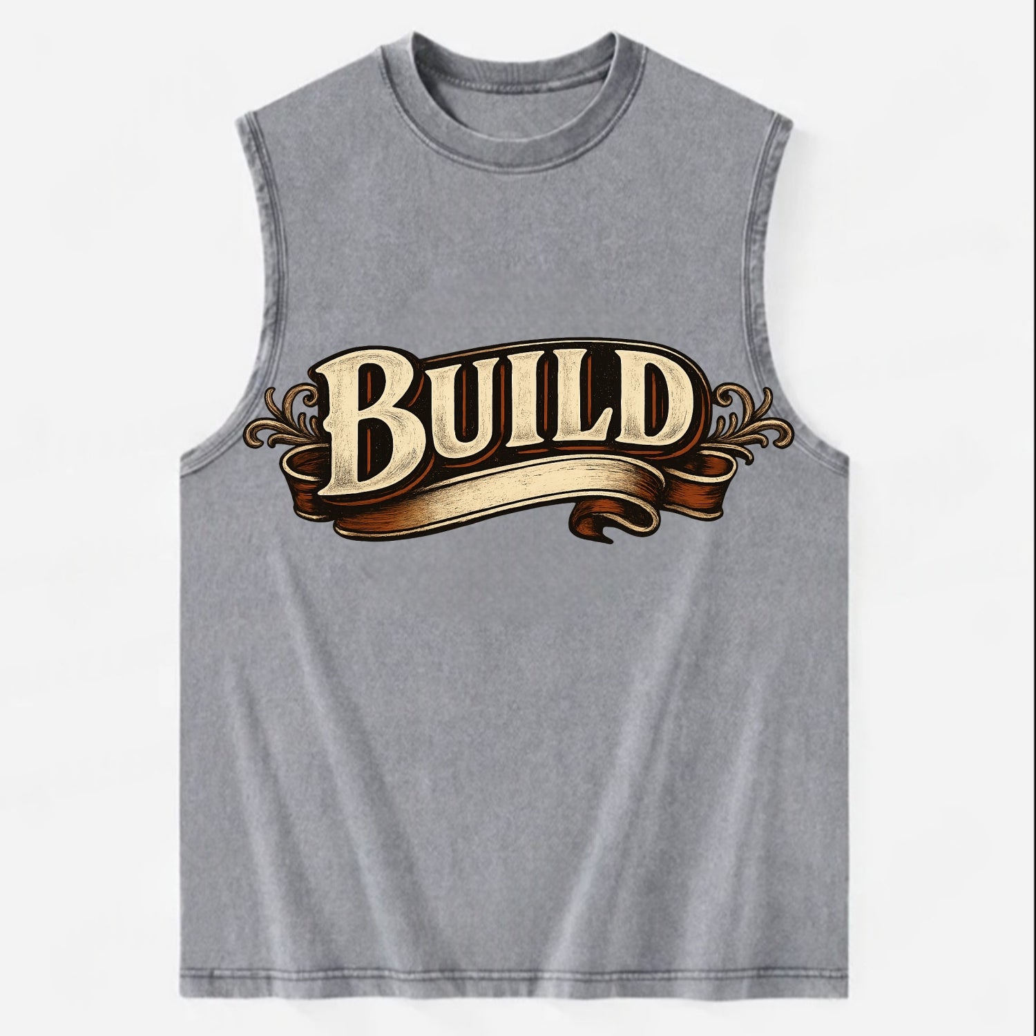 Bold typography design - "BUILD" - constructing, making real - Vintage Washed Tank - Grey