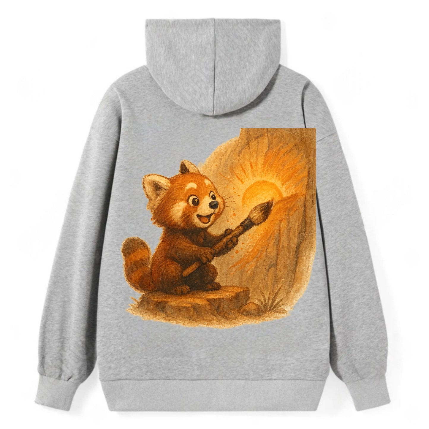 Red panda painting a sunrise mural with an oversized calligraphy brush on - Classic Pullover Hoodie - Grey