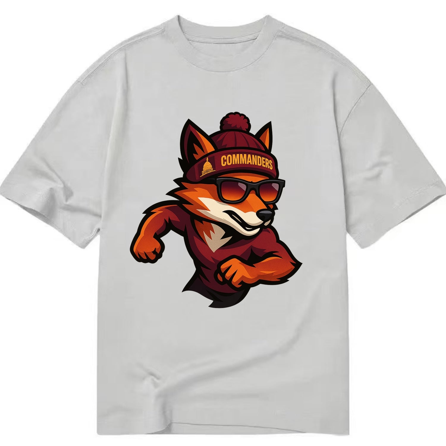 Washington Fox wearing Commanders beanie with Capitol patch and wayfarer - Classic T-shirt - Grey