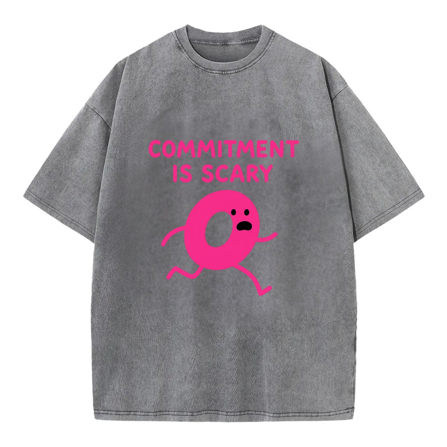COMMITMENT IS SCARY | Terrified ring running away - Vintage T-shirt - Grey