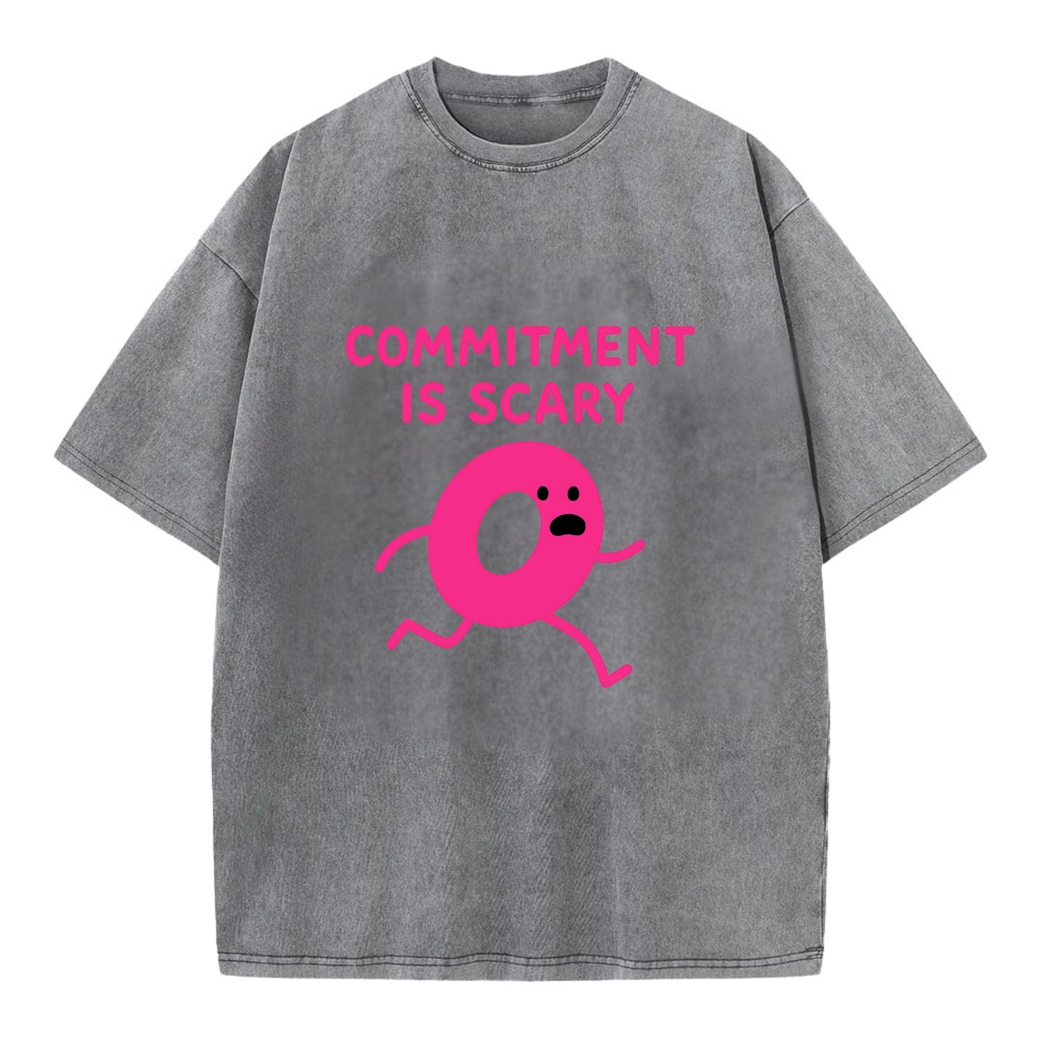 COMMITMENT IS SCARY | Terrified ring running away - Vintage T-shirt - Grey