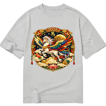 CELESTIAL HORSE | Heavenly horse among clouds and stars | Wings of flowing energy - Classic T-shirt - Grey