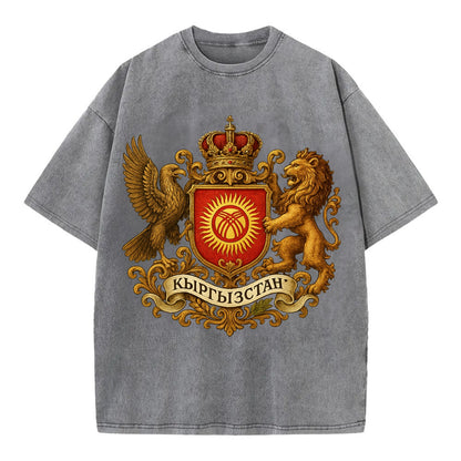 Kyrgyzstan Tunduk Emblem  - Vintage T-shirt - Grey