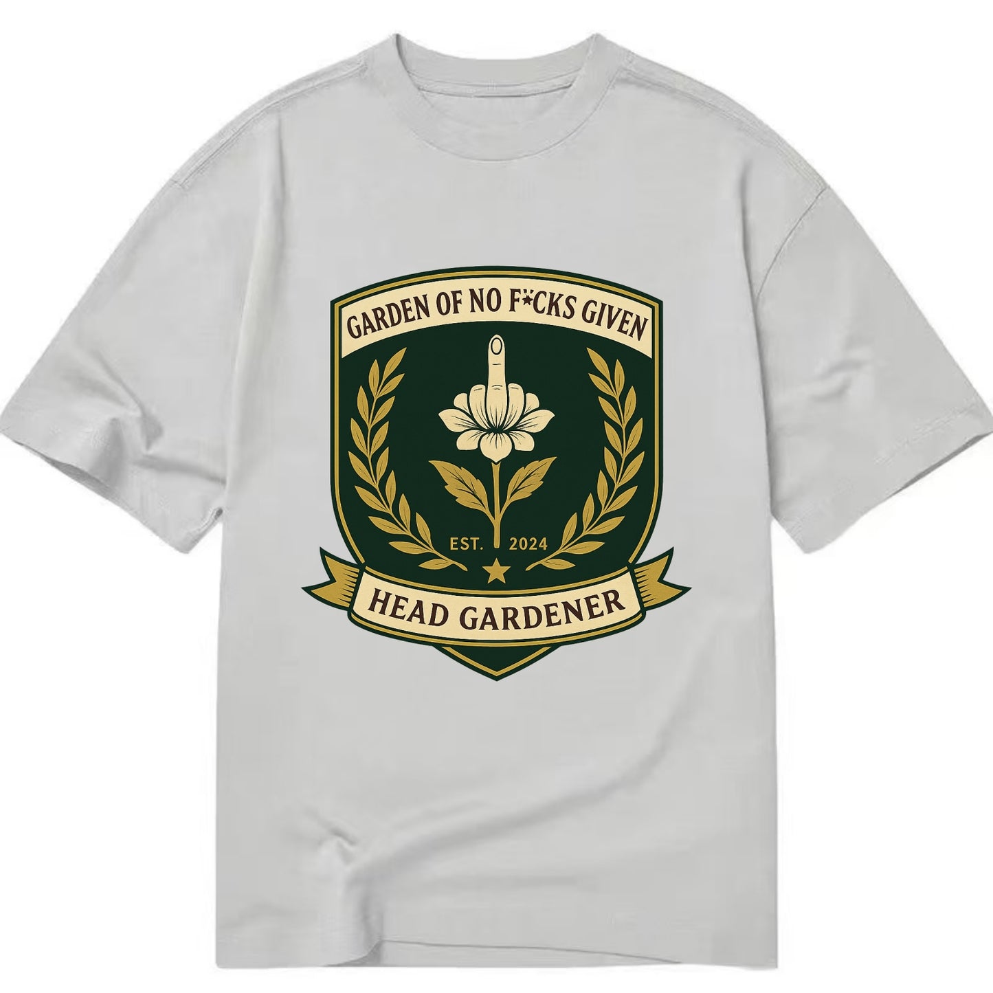 Shield with middle finger flower - "Garden of No F*cks Given - Head Gardener" - - Classic T-shirt - Grey