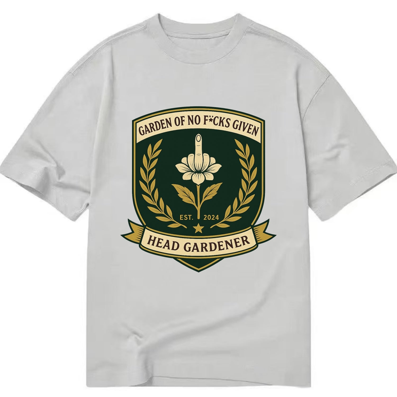 Shield with middle finger flower - "Garden of No F*cks Given - Head Gardener" - - Classic T-shirt - Grey