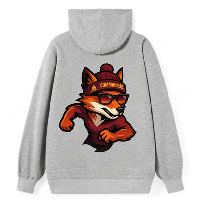 Washington Fox wearing Commanders beanie with Capitol patch and wayfarer - Classic Pullover Hoodie - Grey