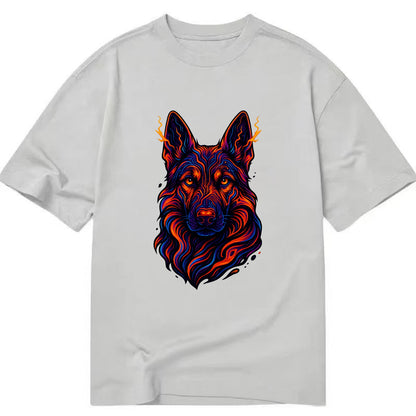 Alert German Shepherd with cyber circuit patterns in the fur, neon orange and - Classic T-shirt - Grey