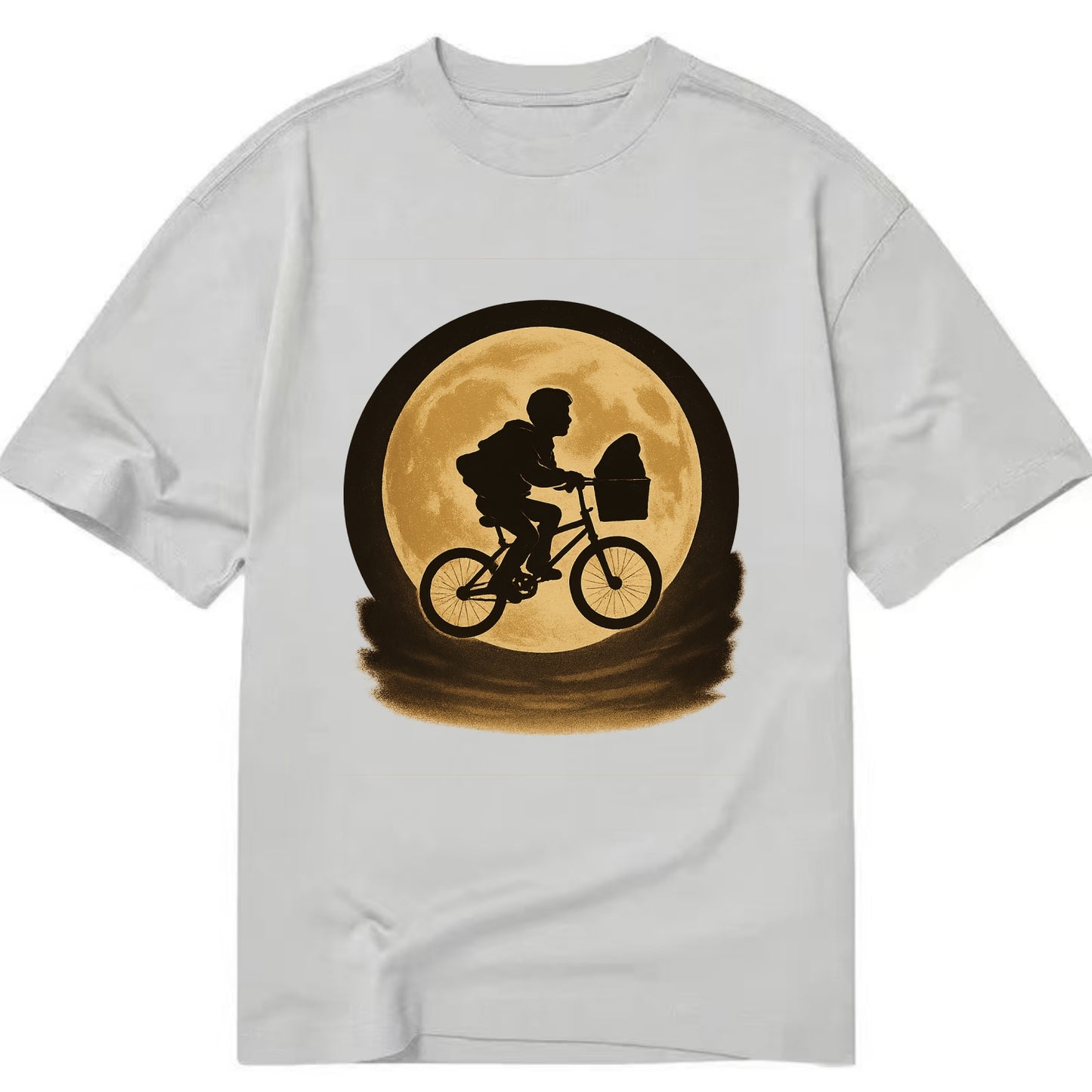 boy with bicycle flying across full moon with silhouette - Classic T-shirt - Grey