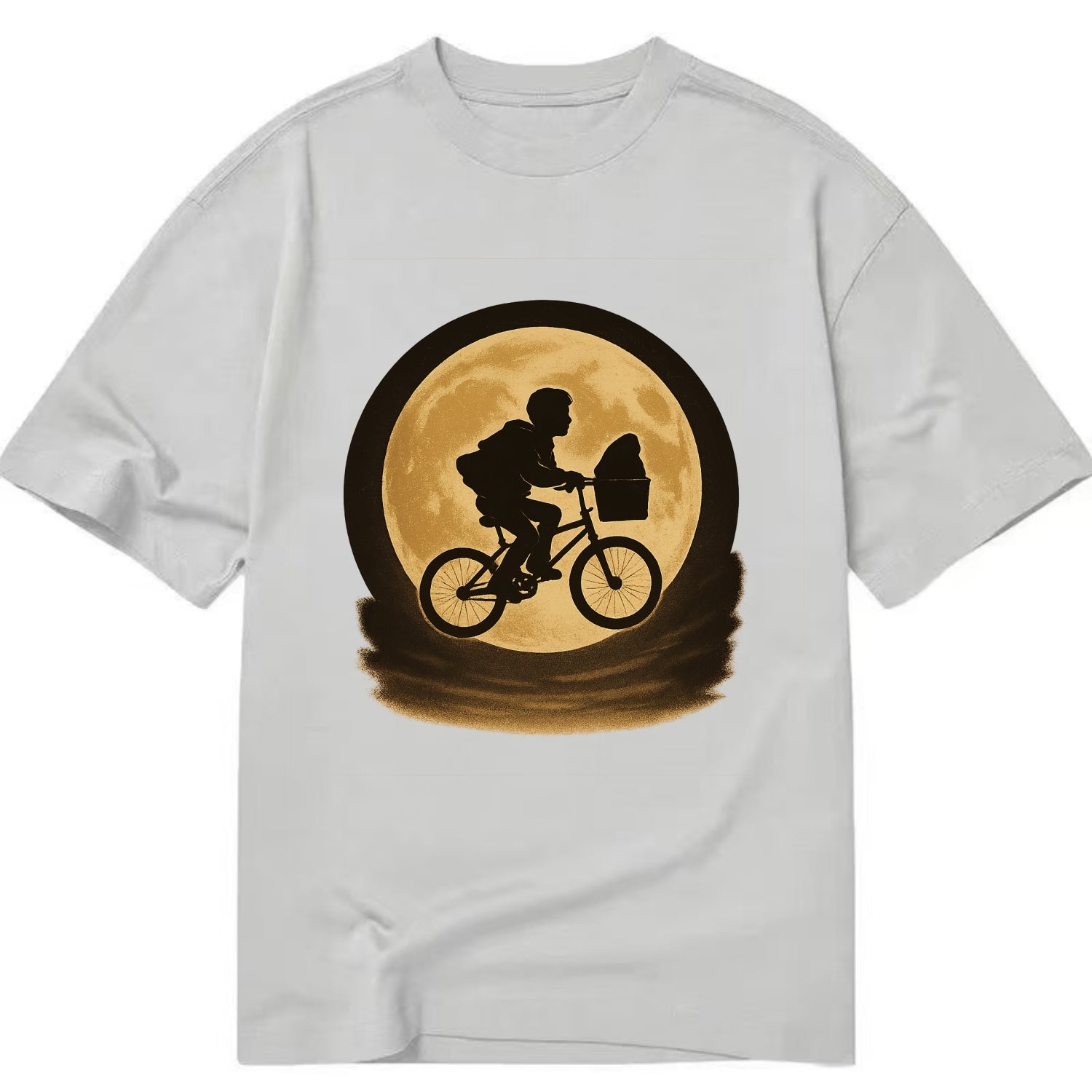 boy with bicycle flying across full moon with silhouette - Classic T-shirt - Grey