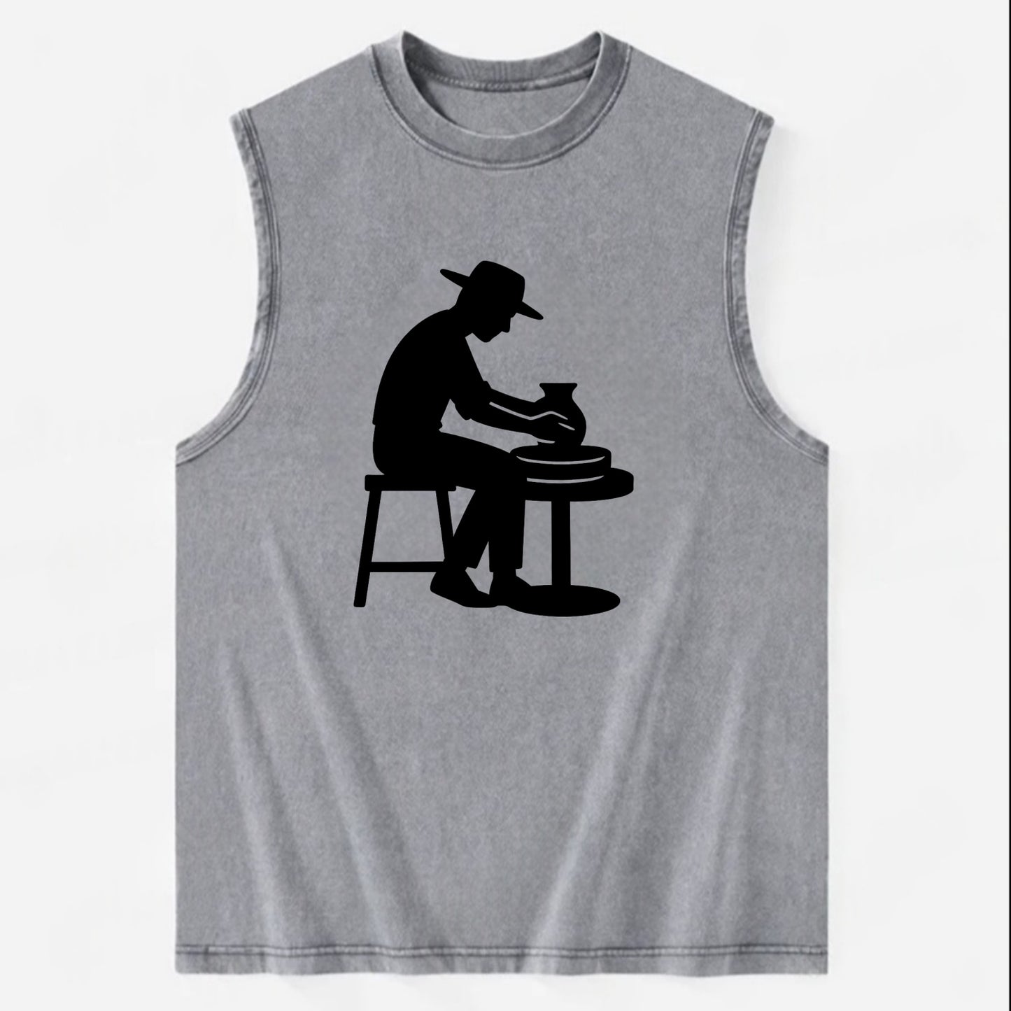 Potter shaping clay on wheel - Vintage Washed Tank - Grey
