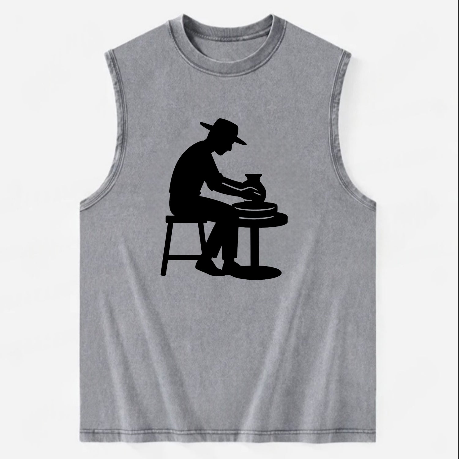 Potter shaping clay on wheel - Vintage Washed Tank - Grey