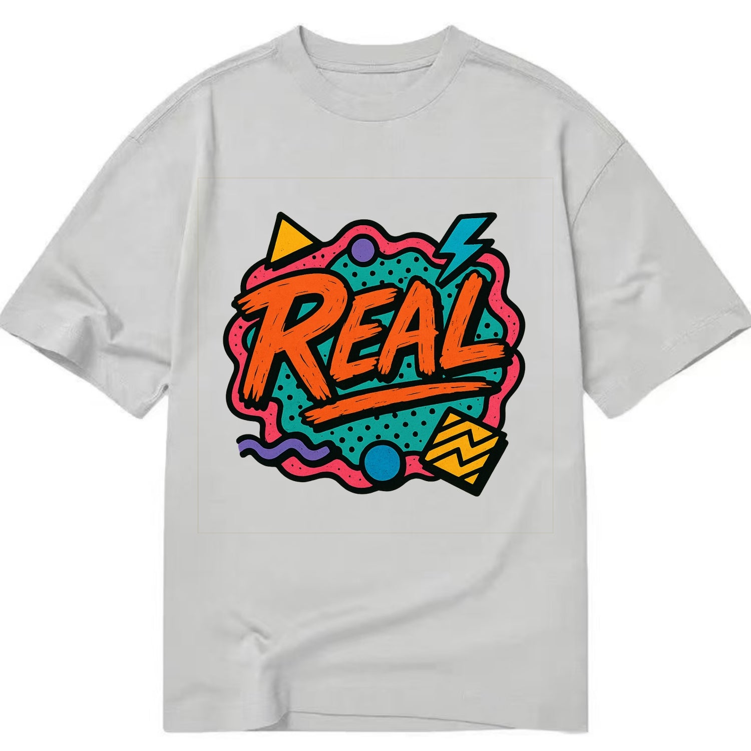 Imperfect brush strokes spelling "Real" - authenticity over perfection, raw and - Classic T-shirt - Grey
