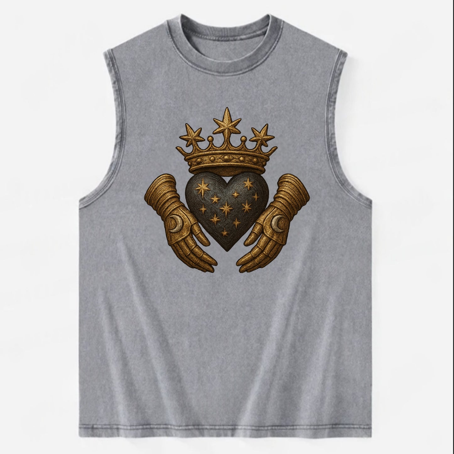 Ice crystal crown framing a frosted heart with fur-trimmed winter hands - Vintage Washed Tank - Grey