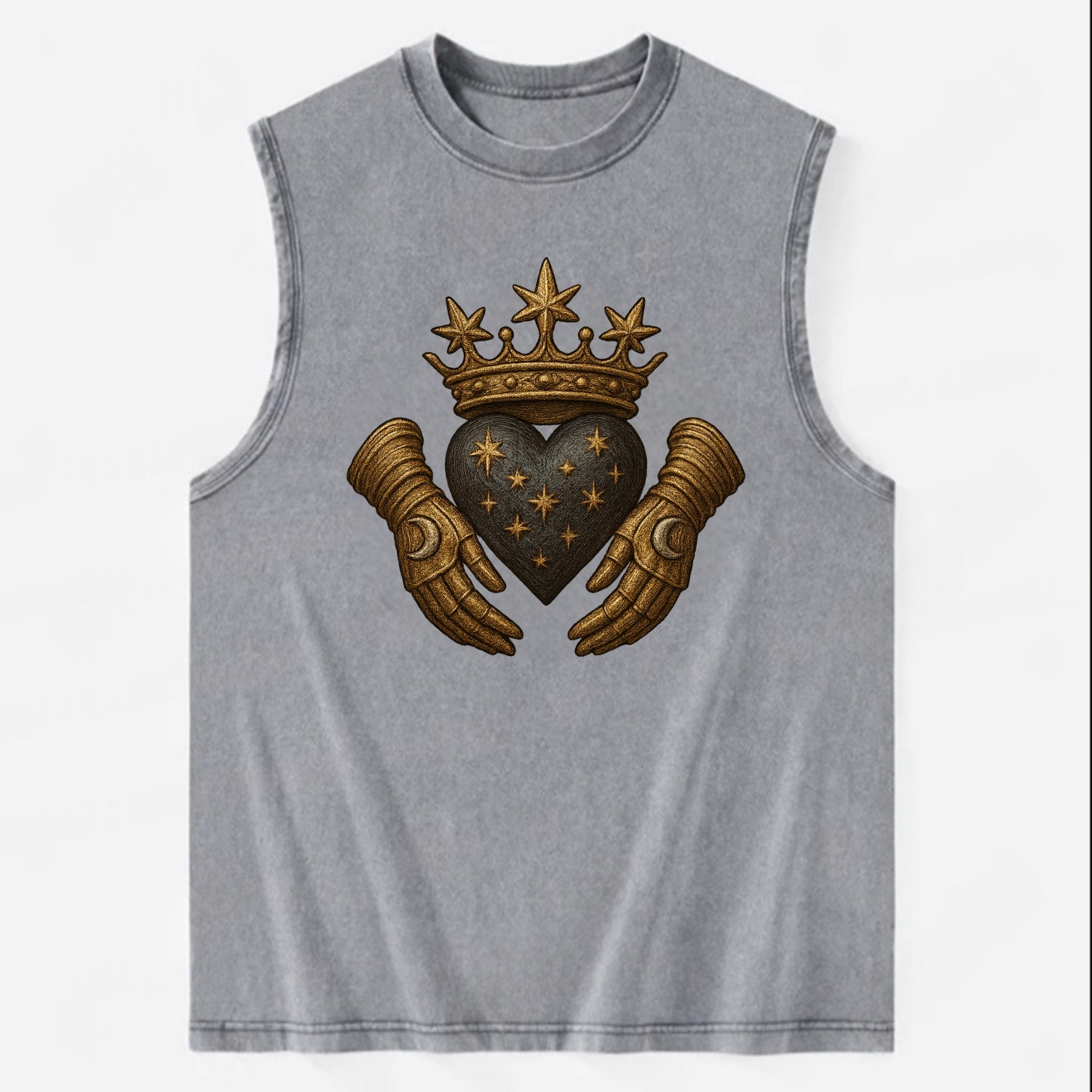 Ice crystal crown framing a frosted heart with fur-trimmed winter hands - Vintage Washed Tank - Grey