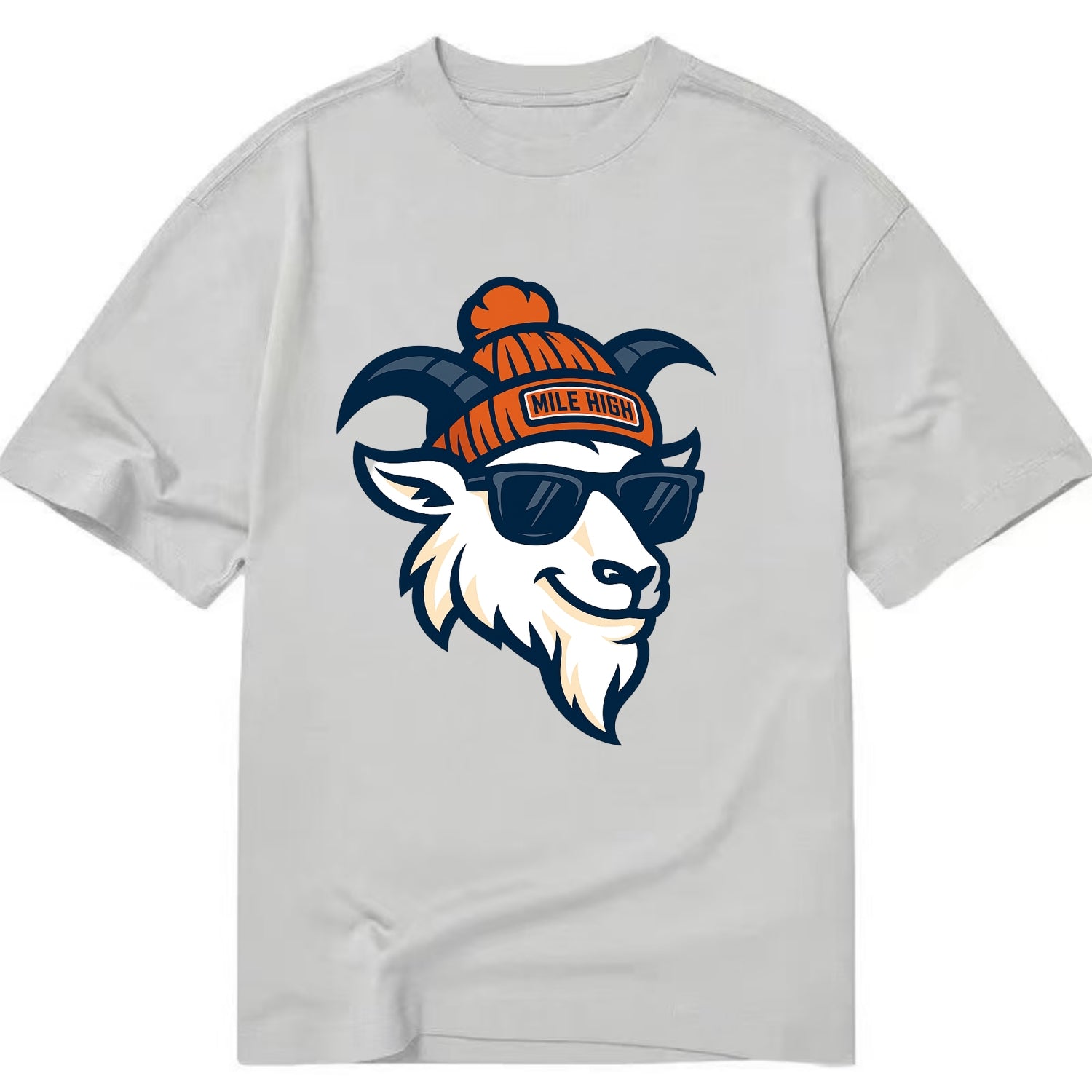 Denver Mountain Goat wearing Broncos beanie with Mile High patch and wayfarer - Classic T-shirt - Grey