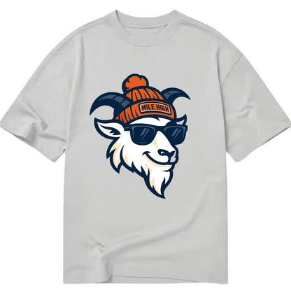 Denver Mountain Goat wearing Broncos beanie with Mile High patch and wayfarer - Classic T-shirt - Grey