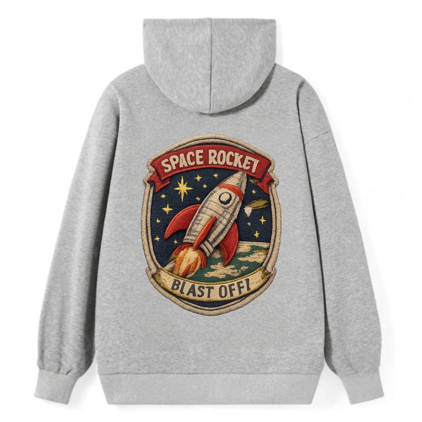 RETRO ROCKET - 1950s space rocket in silver and red , atomic age - Classic Pullover Hoodie - Grey