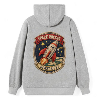 RETRO ROCKET - 1950s space rocket in silver and red , atomic age - Classic Pullover Hoodie - Grey