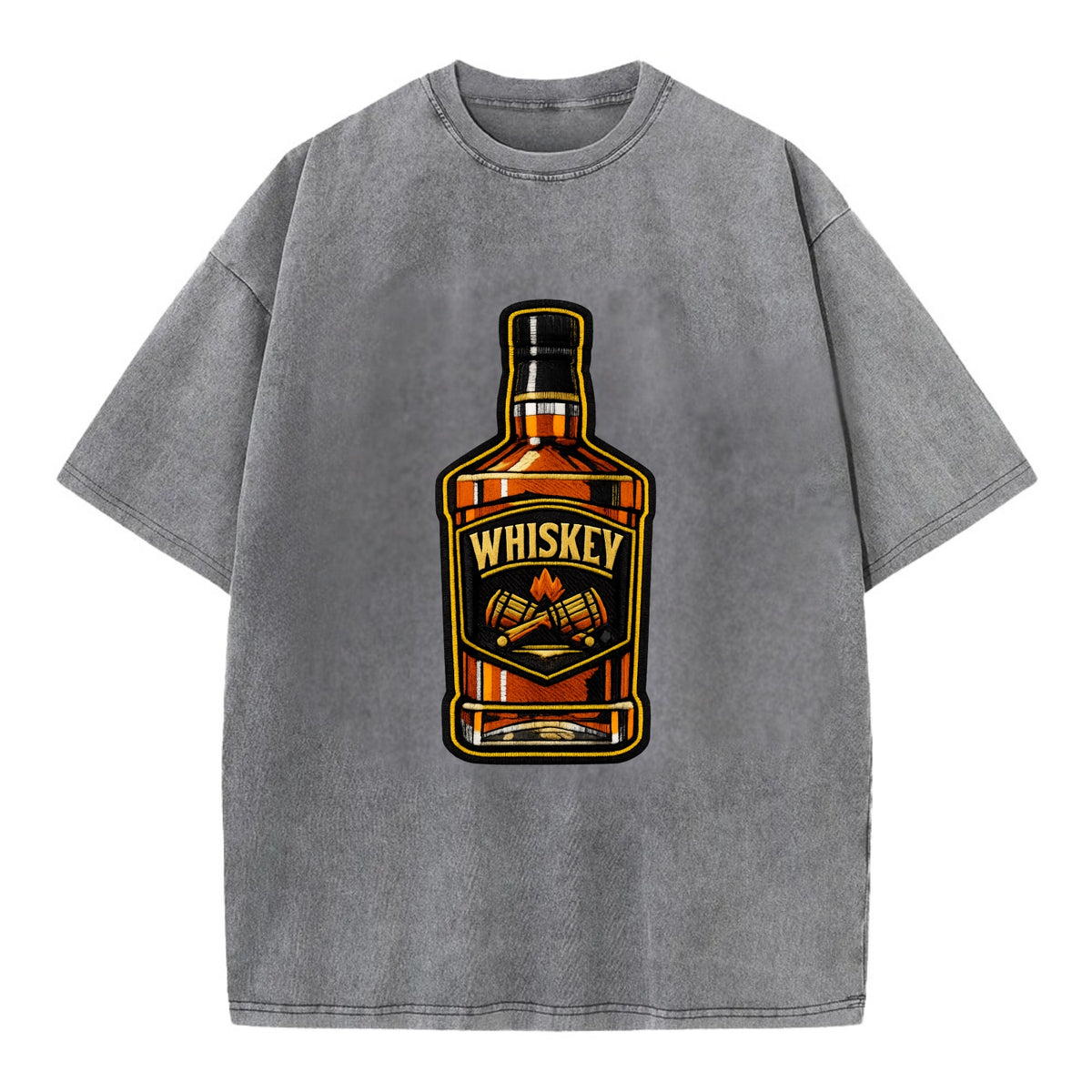 WHISKEY BOTTLE - bourbon bottle in amber and gold , spirits connoisseur - Vintage T-shirt - Grey