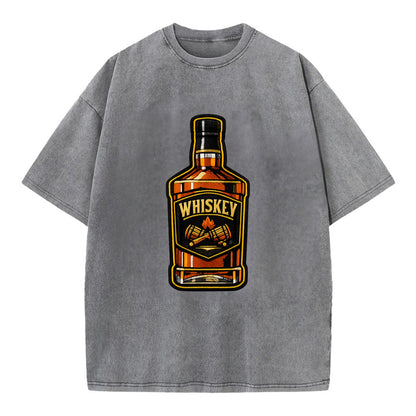 WHISKEY BOTTLE - bourbon bottle in amber and gold , spirits connoisseur - Vintage T-shirt - Grey