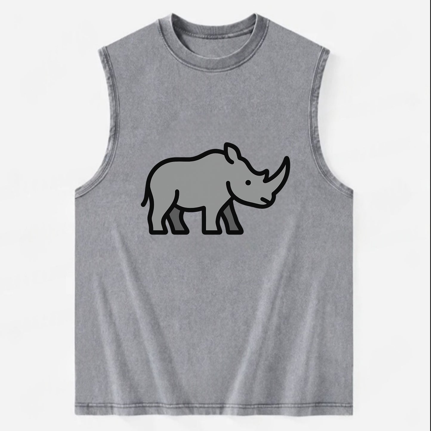 Rhinoceros - Gray with horn flat side profile - Vintage Washed Tank - Grey