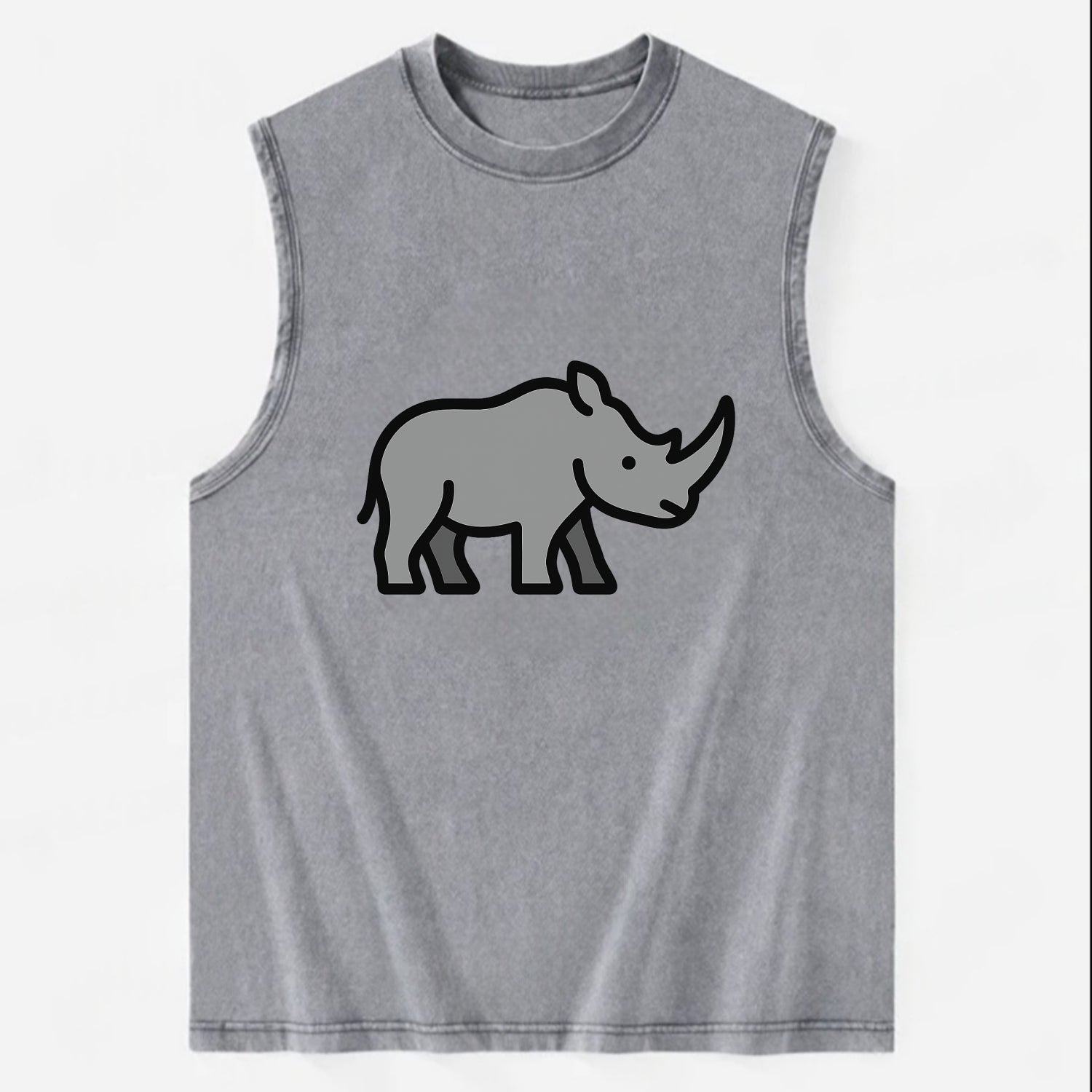 Rhinoceros - Gray with horn flat side profile - Vintage Washed Tank - Grey